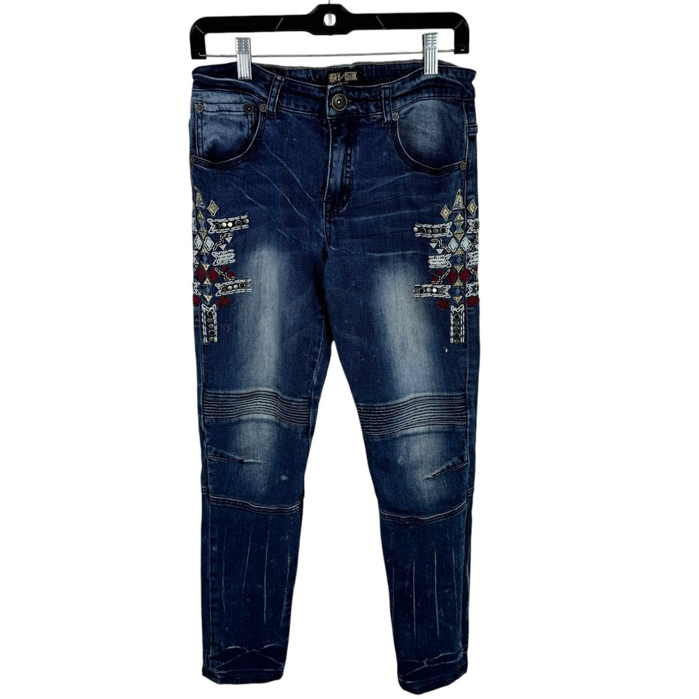 8IGTH/DSTRKT Medium Wash Distressed Embroidered‎ Skinny Denim Jeans Girls 15-16